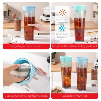 Cană de apă cu filtru și capac, de calitate alimentară, cu capacitate mare pentru infuzie rece de ceai, rezistentă la temperaturi înalte.