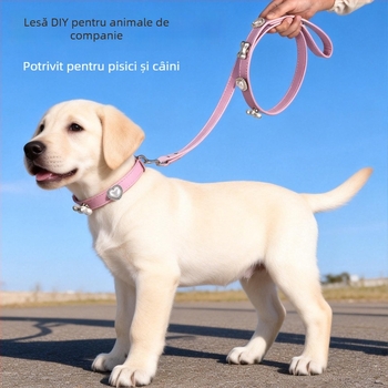 Set lesă și zgardă pentru câini de mărime medie și mare, compatibil cu corgi și rase mici, din poliester.