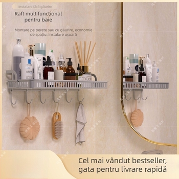 Raft de depozitare pentru baie, stil light luxury, potrivit pentru duș și toaletă, suport pentru gel de duș și săpun, montaj fără găuri
