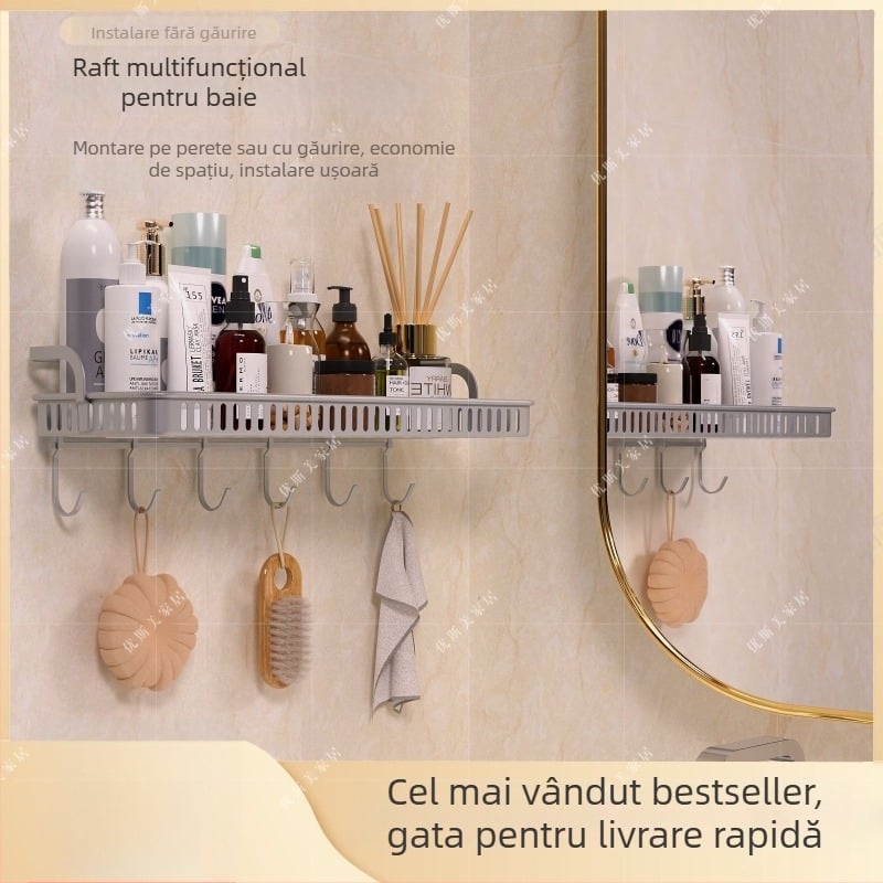 Raft de depozitare pentru baie, stil light luxury, potrivit pentru duș și toaletă, suport pentru gel de duș și săpun, montaj fără găuri