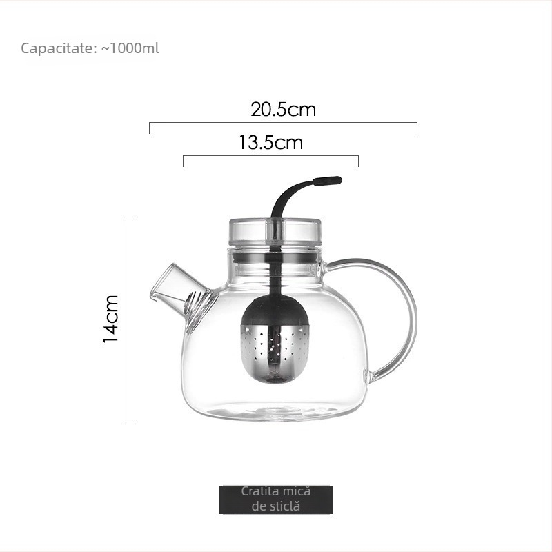Ceainic din sticlă pentru infuzarea ceaiului, compatibil cu plitele electrice ceramice, rezistent la căldură, pentru uz casnic