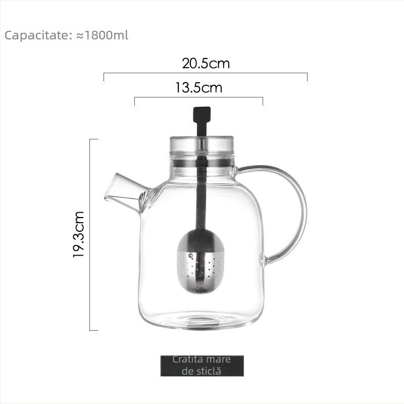 Ceainic din sticlă pentru infuzarea ceaiului, compatibil cu plitele electrice ceramice, rezistent la căldură, pentru uz casnic