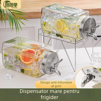 Carafă din sticlă pentru apă rece cu robinet, dispenser de băuturi, recipient pentru ceai de fructe, capacitate mare