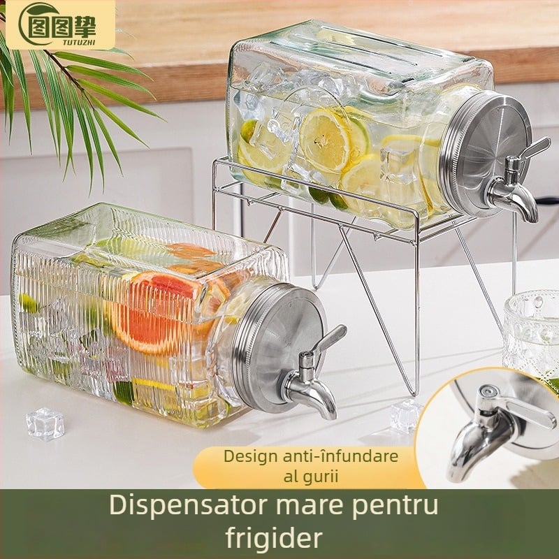 Carafă din sticlă pentru apă rece cu robinet, dispenser de băuturi, recipient pentru ceai de fructe, capacitate mare