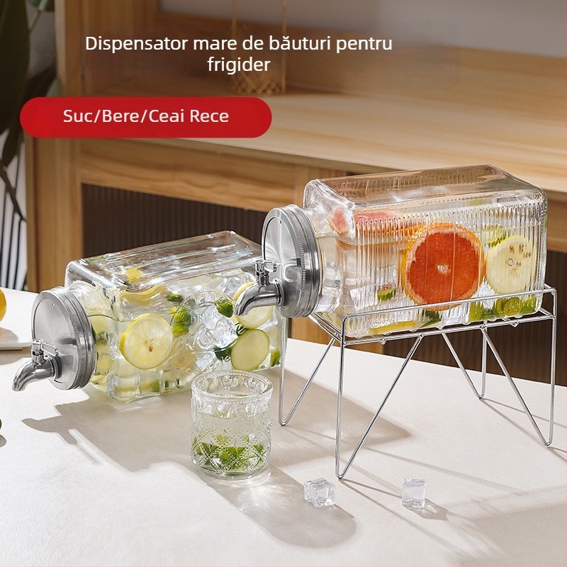 Carafă din sticlă pentru apă rece cu robinet, dispenser de băuturi, recipient pentru ceai de fructe, capacitate mare