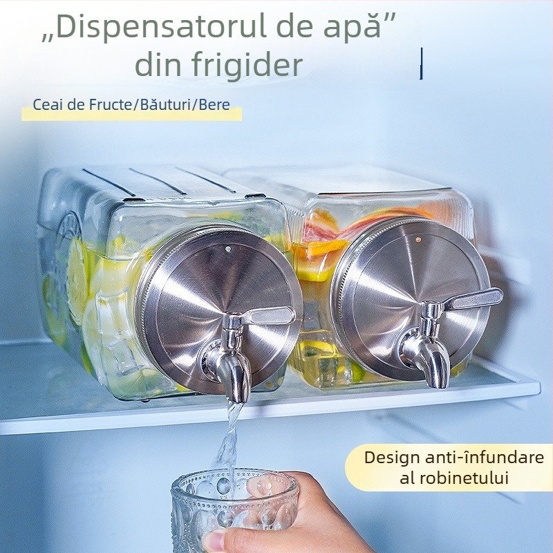 Carafă din sticlă pentru apă rece cu robinet, dispenser de băuturi, recipient pentru ceai de fructe, capacitate mare