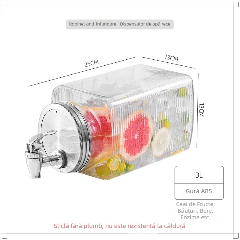Carafă din sticlă pentru apă rece cu robinet, dispenser de băuturi, recipient pentru ceai de fructe, capacitate mare