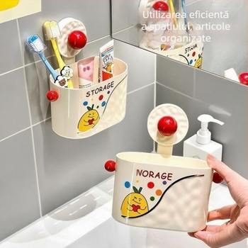 Organizator de baie cu ventuză, montat pe perete, fără găuri, economisește spațiu