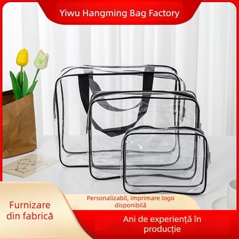 Geantă de toaletă din PVC, capacitate mare, impermeabilă, transparentă, geantă cosmetică multifuncțională, set de trei piese, portabilă