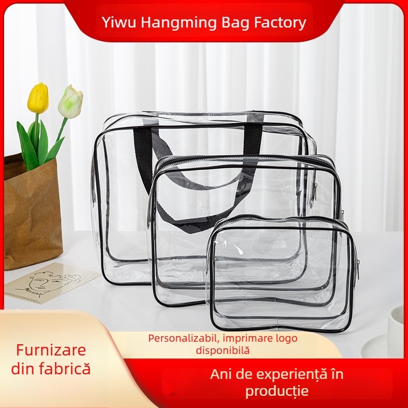 Geantă de toaletă din PVC, capacitate mare, impermeabilă, transparentă, geantă cosmetică multifuncțională, set de trei piese, portabilă