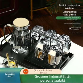 Set de pahare din sticlă pentru uz casnic, stil lux ușor - pahare elegante pentru living, cu mâner termorezistent și ceainic rezistent la temperaturi înalte