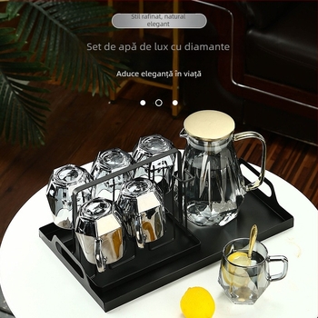 Set de pahare din sticlă pentru uz casnic, stil lux ușor - pahare elegante pentru living, cu mâner termorezistent și ceainic rezistent la temperaturi înalte