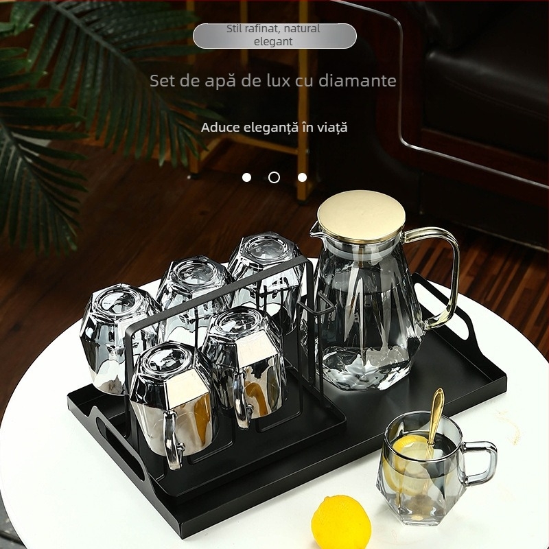 Set de pahare din sticlă pentru uz casnic, stil lux ușor - pahare elegante pentru living, cu mâner termorezistent și ceainic rezistent la temperaturi înalte
