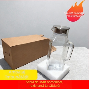 Ceainic din sticlă pătrată pentru apă rece și ceai, capacitate mare, borosilicat, rezistență înaltă la temperatură, stil modern minimalist