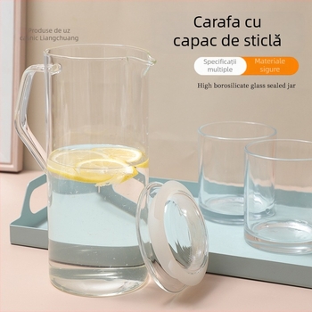 Sticlă de apă din sticlă pentru apă rece, cu capac, rezistentă la temperaturi înalte, mare capacitate, potrivită pentru suc de lămâie, ceai și băuturi