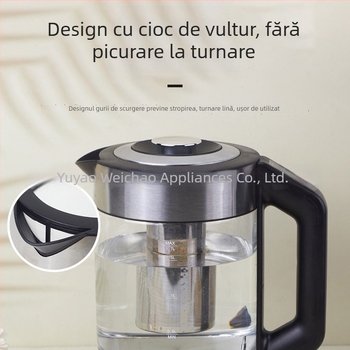 Fierbător electric din sticlă colorată, borosilikat, 1,7 L, pentru uz casnic