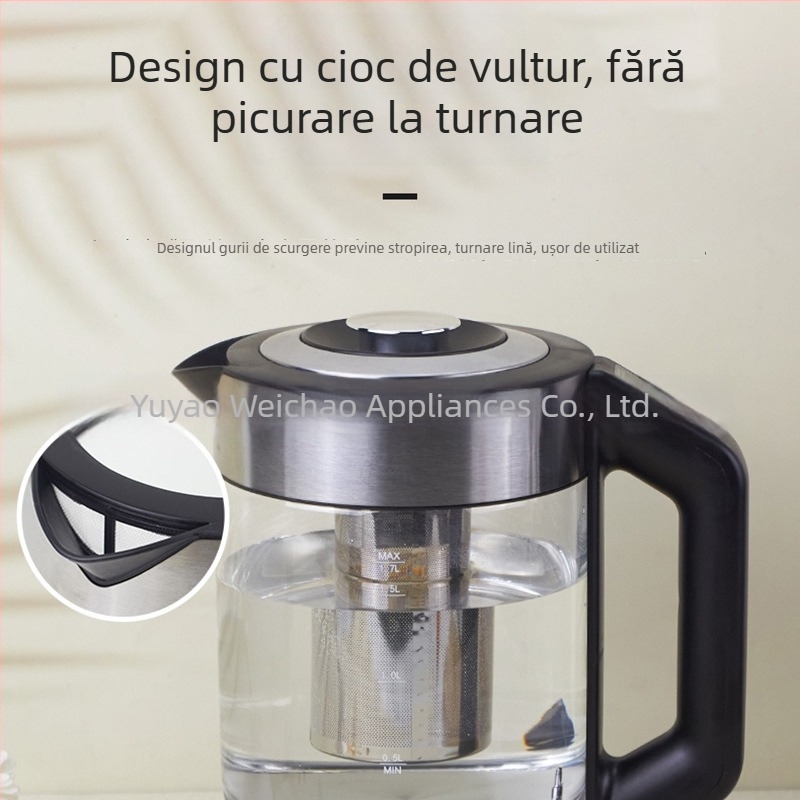 Fierbător electric din sticlă colorată, borosilikat, 1,7 L, pentru uz casnic