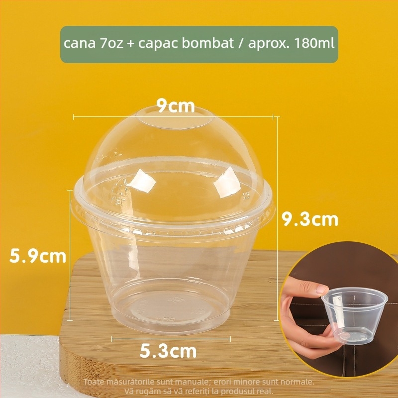 Cupe de desert mini, de unică folosință, în cutie transparentă pentru tiramisu și budincă