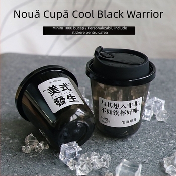 Pahar de cafea negru, de unică folosință, în formă de U, pentru băuturi reci, Americano și milk tea, PET îngroșat latte