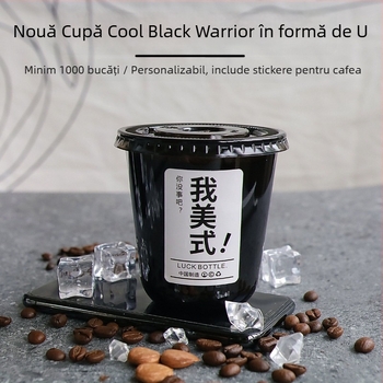Pahar de cafea negru, de unică folosință, în formă de U, pentru băuturi reci, Americano și milk tea, PET îngroșat latte
