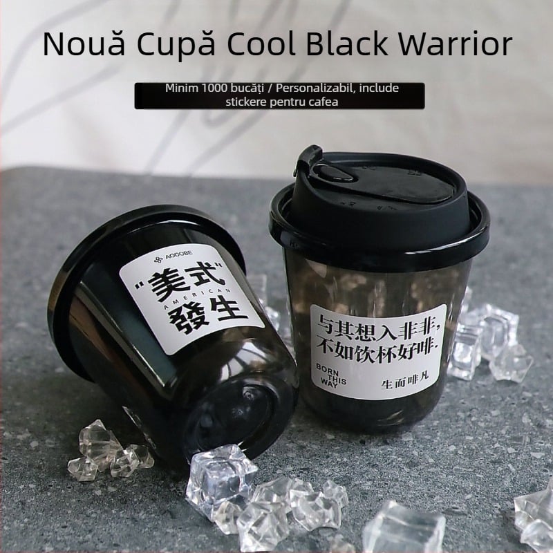Pahar de cafea negru, de unică folosință, în formă de U, pentru băuturi reci, Americano și milk tea, PET îngroșat latte