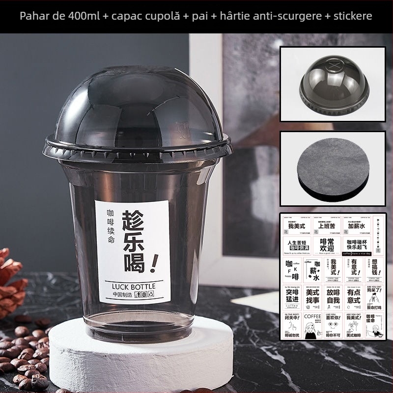 Pahar de cafea negru, de unică folosință, în formă de U, pentru băuturi reci, Americano și milk tea, PET îngroșat latte