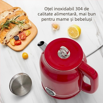 Ainadi Ceainic retro din oțel inoxidabil, pentru contact alimentar, cu dublu strat izolat (2 L, 1500-2000 W)