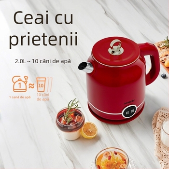 Ainadi Ceainic retro din oțel inoxidabil, pentru contact alimentar, cu dublu strat izolat (2 L, 1500-2000 W)