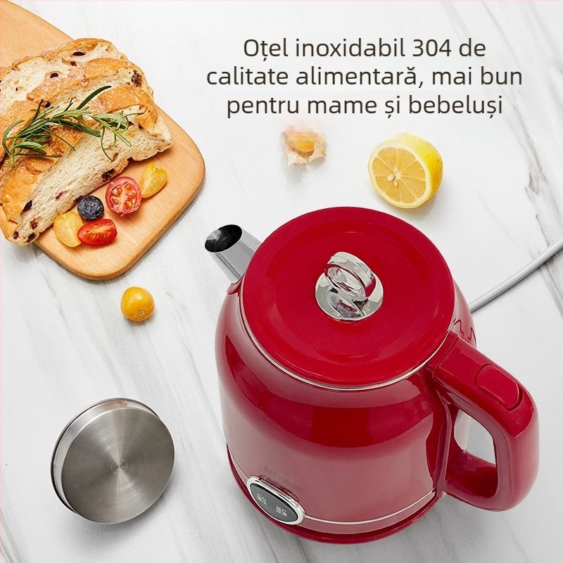 Ainadi Ceainic retro din oțel inoxidabil, pentru contact alimentar, cu dublu strat izolat (2 L, 1500-2000 W)