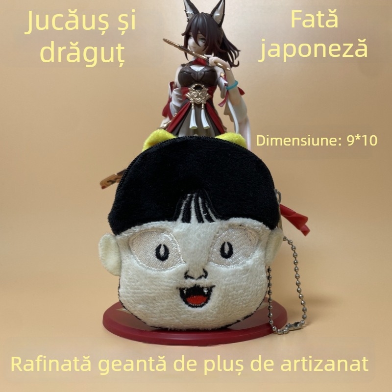 Portofel pluș pentru monede, cu design de fată din anime japanez-coreean, și pandantiv