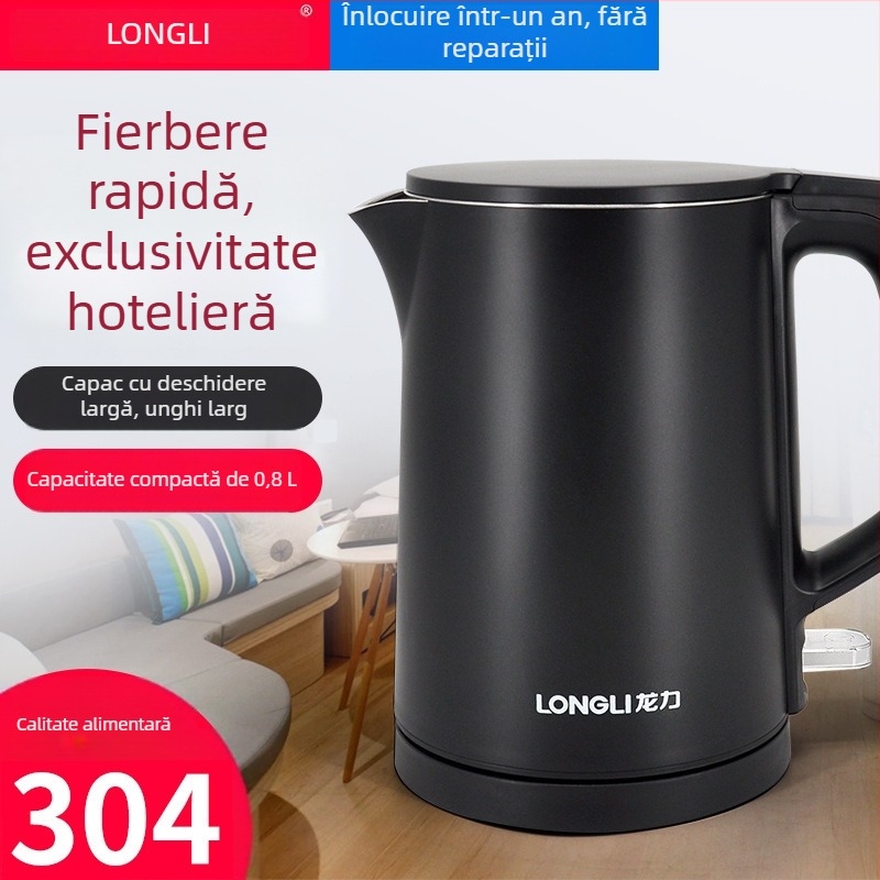 Longli ceainic electric de 0,8 L din oțel inoxidabil 304, cu posibilitatea imprimării logo-ului, protecție împotriva uscării, încălzire rapidă