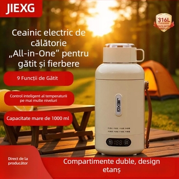 Jiexg Fierbător electric 1L, portabil, fierbe apa și menține apa caldă