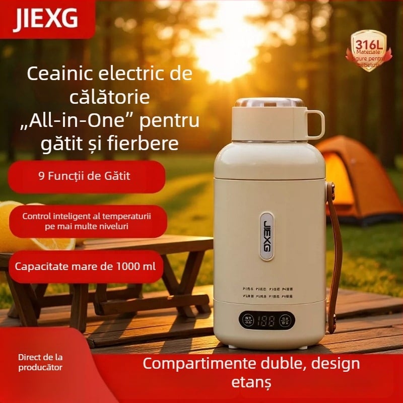 Jiexg Fierbător electric 1L, portabil, fierbe apa și menține apa caldă