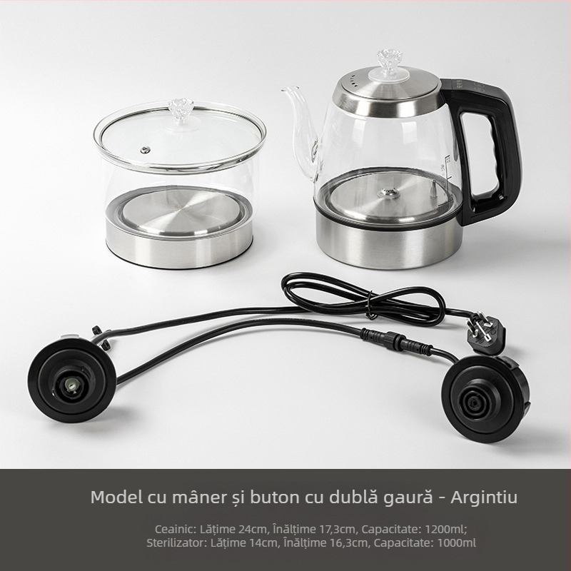 Set de ceai cu plită electrică încorporată, alimentare cu apă și ceainic din sticlă, masă de ceai din ardezie, set de ceai integrat
