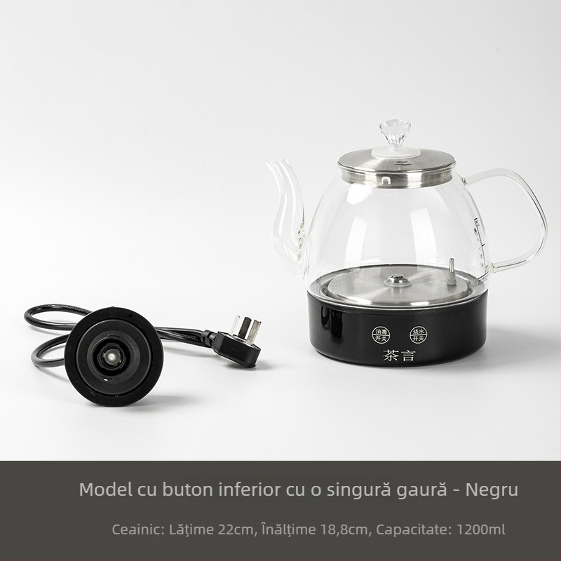 Set de ceai cu plită electrică încorporată, alimentare cu apă și ceainic din sticlă, masă de ceai din ardezie, set de ceai integrat