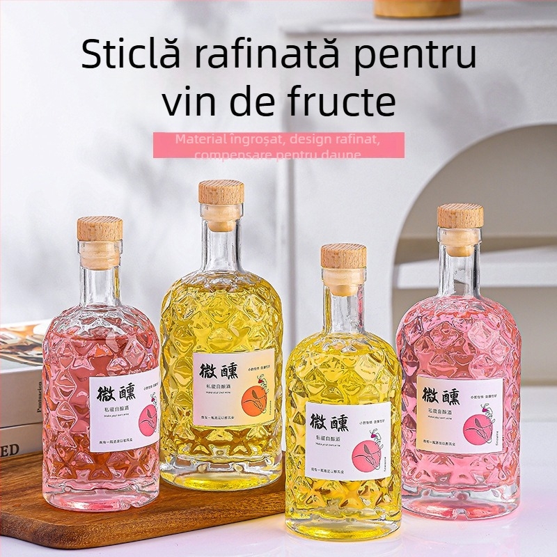 Sticlă transparentă din sticlă pentru vin de fructe, 500 ml, goală și sigilată pentru uz casnic, cu diferite capace