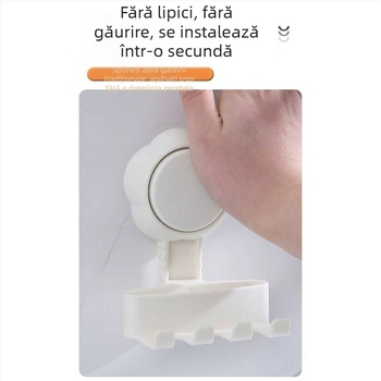 Suport cu ventuză pentru pastă de dinți și periuțe de dinți, montaj pe perete în baie, 3 compartimente