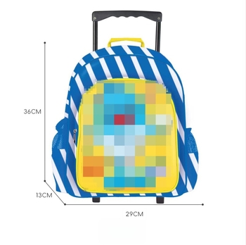 Rucsac școlar pentru copii, 14 inch, cu roți, design drăguț de desene animate, mâner telescopic