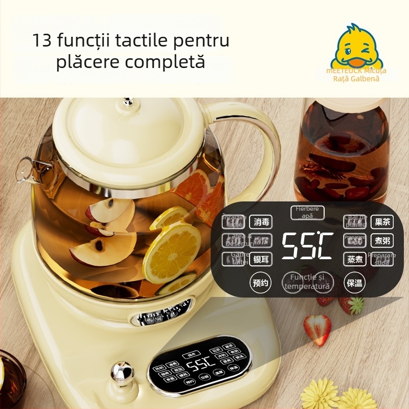 Ceainic din sticlă pentru uz casnic și de birou, fierbător de apă multifuncțional și ceainic de ceai cu flori, capacitate 1,5 L
