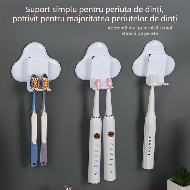Suport pentru periuțe în formă de nor, montaj fără găuri, suport pentru periuța electrică cu loc pentru pahar, organizator creativ