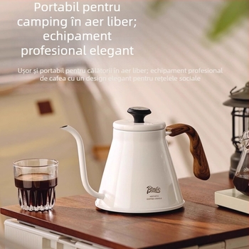Bincoo Cana de cafea pentru infuzie manuală cu afișaj de temperatură, mâner din lemn solid, corp din oțel inoxidabil, gură lungă, fund compozit