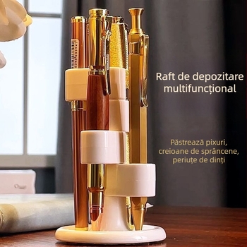 Raft rotativ pentru cosmetică, suport pentru periuțe de dinți pentru baie și organizator pentru pixuri – stil minimalist luxos