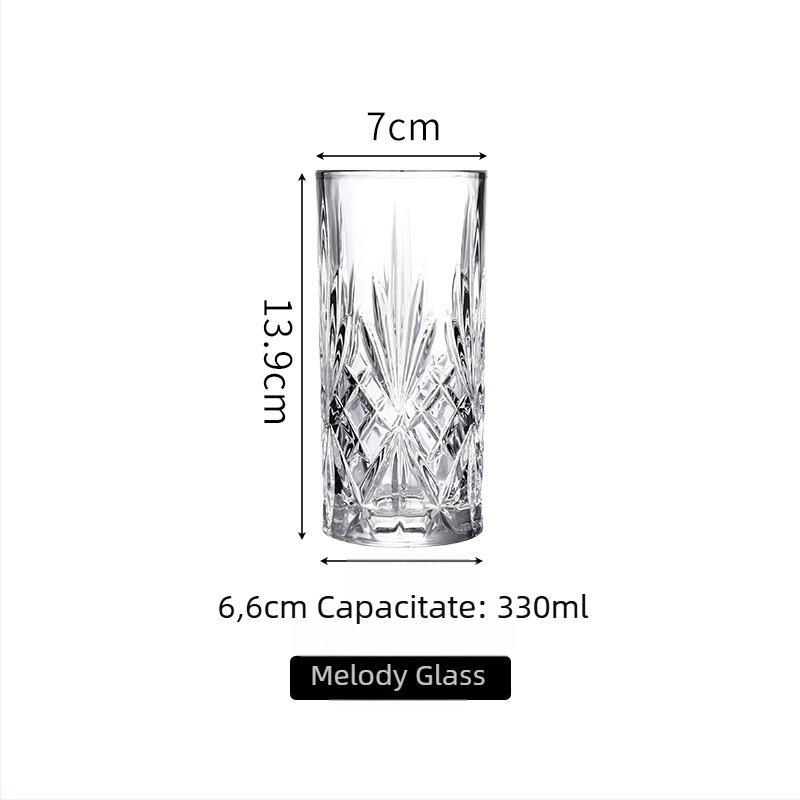 Pahar din sticlă retro cu gravură florală pentru iced latte, sucuri și cocktailuri