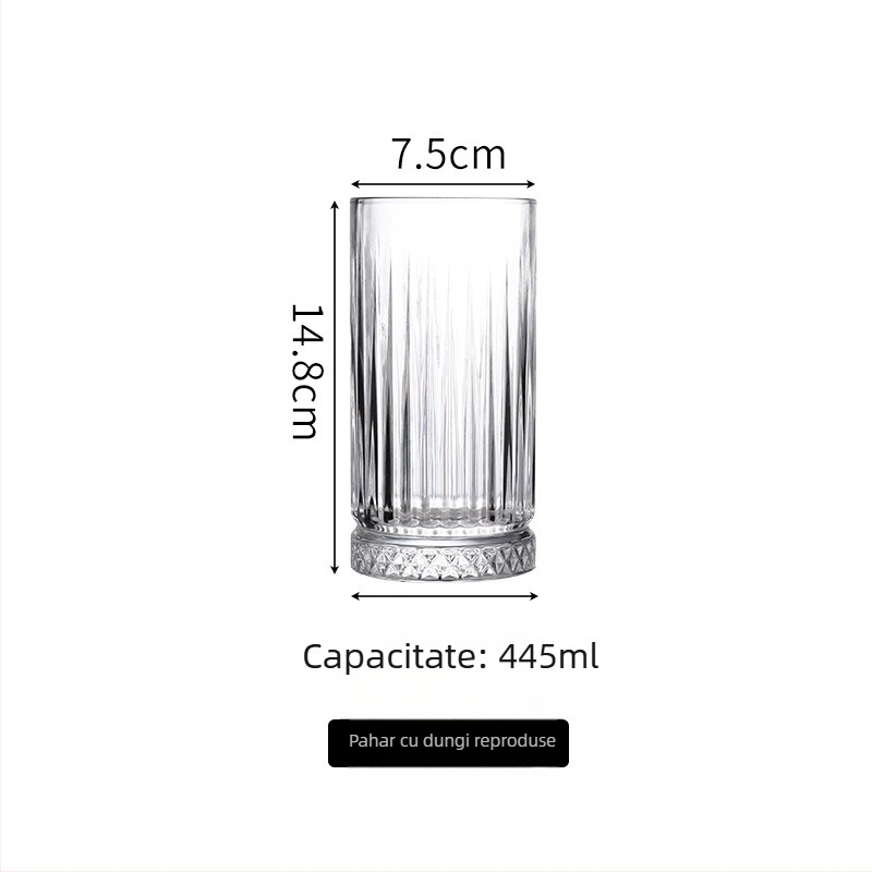 Pahar din sticlă retro cu gravură florală pentru iced latte, sucuri și cocktailuri
