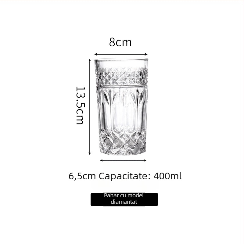 Pahar din sticlă retro cu gravură florală pentru iced latte, sucuri și cocktailuri