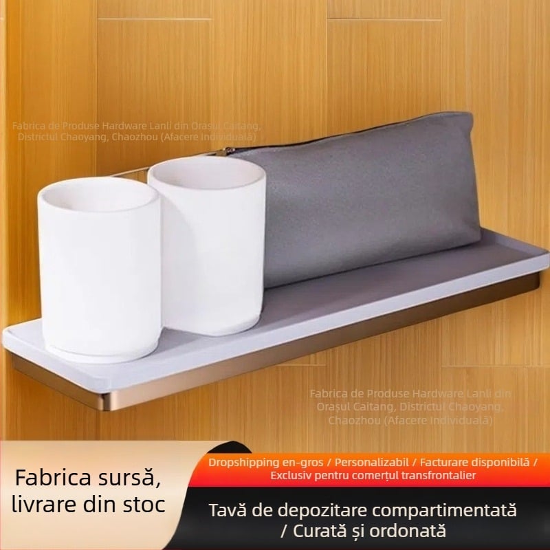 Suport ceramic pentru periuțe de dinți cu raft perforat pentru baie, design în linie