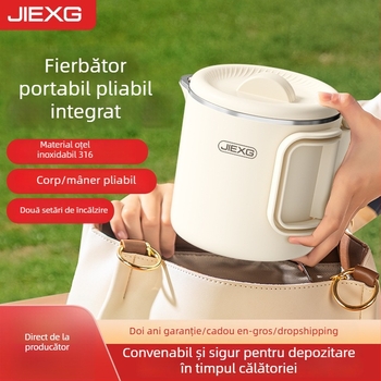 Ceainic electric pliabil, portabil, 0,8 L, 600 W, din oțel inoxidabil cu pereți dubli, întrerupere automată