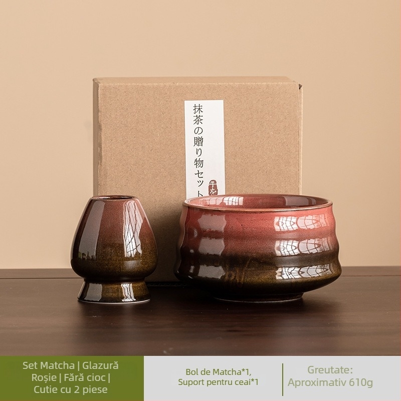 Set japonez pentru amestecarea matcha, cu glazură ceramică, șapte piese, ceai pentru latte de dimineață