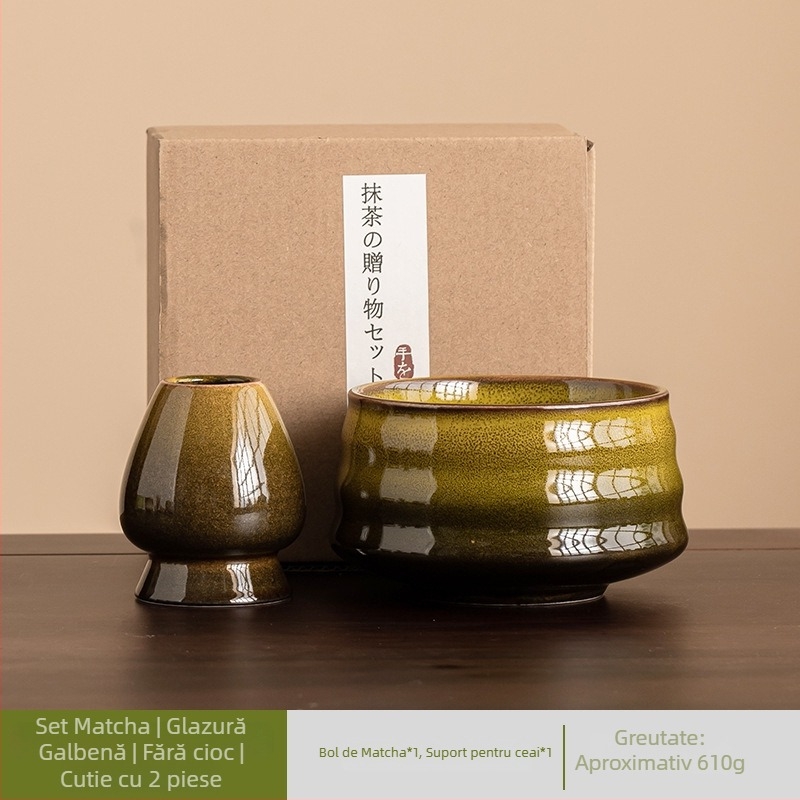 Set japonez pentru amestecarea matcha, cu glazură ceramică, șapte piese, ceai pentru latte de dimineață