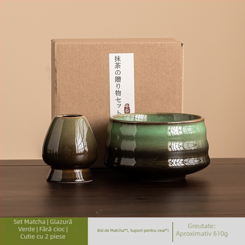 Set japonez pentru amestecarea matcha, cu glazură ceramică, șapte piese, ceai pentru latte de dimineață